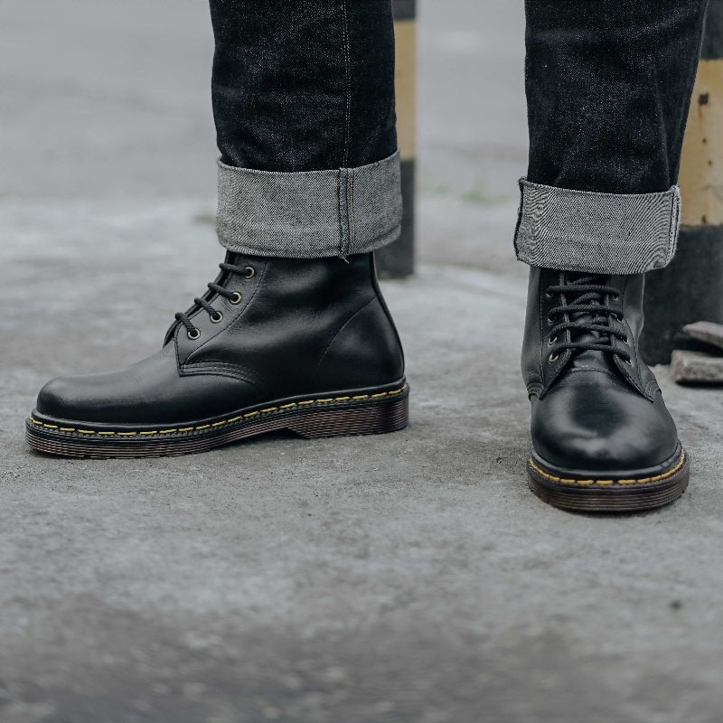 Athar Hamorii - Sepatu Boots Pria Docmart Hitam Kulit Asli