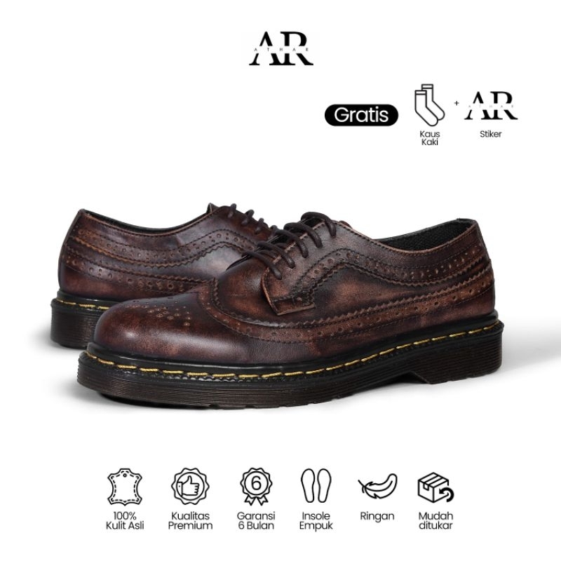 Athar Savannah - Sepatu Pria Wingtip Docmart Burgundy Kulit Asli