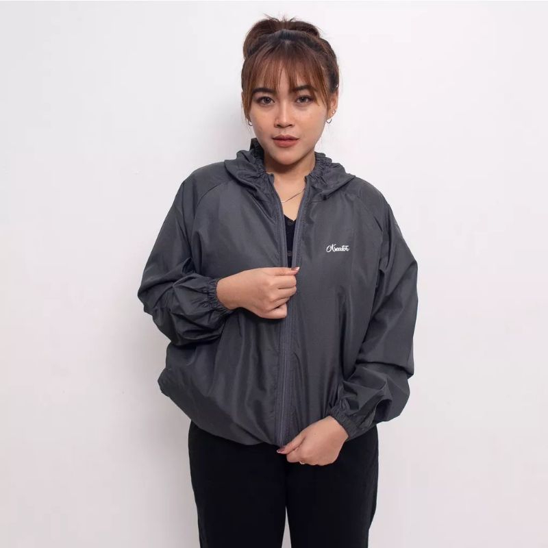 jaket running gym olahraga wanita parasut waterproof