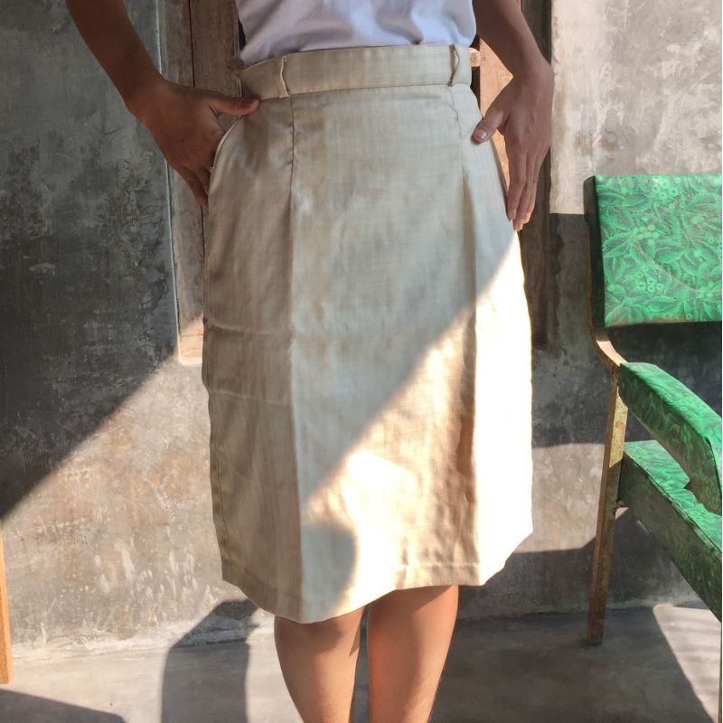 Baju Thrift - Rok Span Putih Nude Motif Garis, Handmade