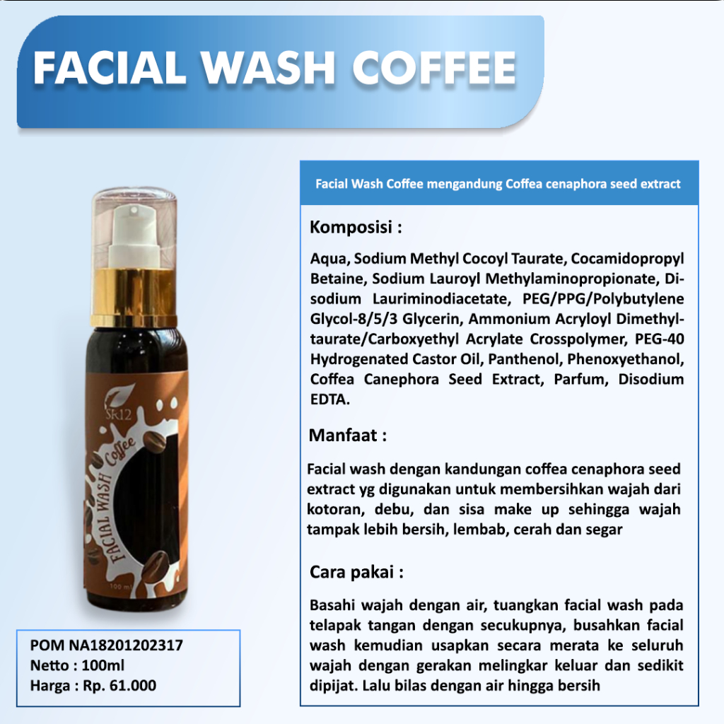 FACIAL WASH GREENTEA SR12 BPOM / MENCERAHKAN WAJAH / SABUN KULIT BERMINYAK BERJERAWAT SENSITIF / saudagarsr12