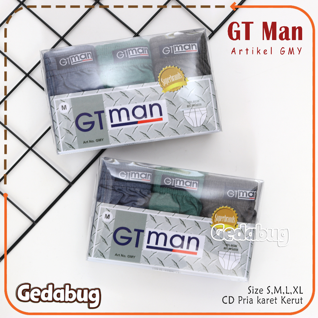 3 Pcs - CD Pria GT Man GMY | Celana dalam pria segitiga karet Kerut | Gedabug