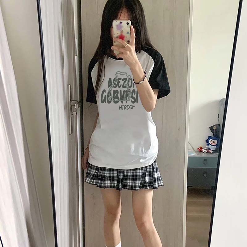 Korean Style 100% Katun Graphic Tee Baju Wanita Letter Atasan Wanita Oversize Kaos Putih T-shirt