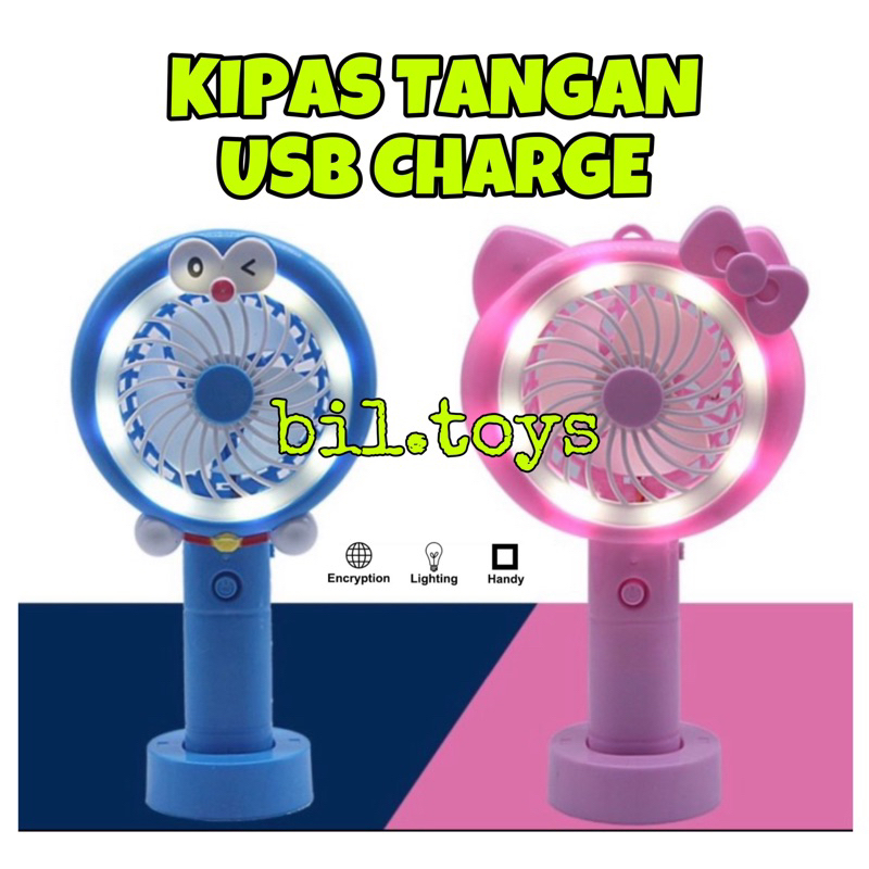 KIPAS ANGIN MINI USB PORTABLE LED LIGHT LAMPU KIPAS MINI KARAKTER