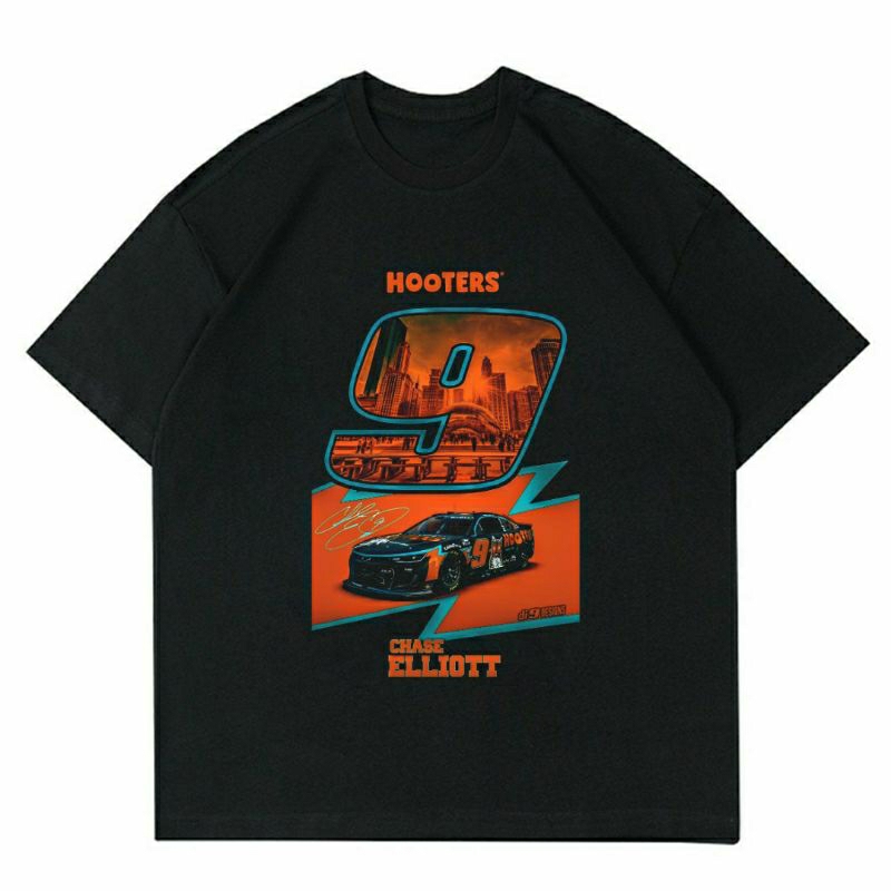 BAJU NASCAR HOOTERS " CHASE ELLIOT" | T-SHIRT KAOS MOBIL BALAP VINTAGE BLACK | KAOS BAJU PRIA | KAOS