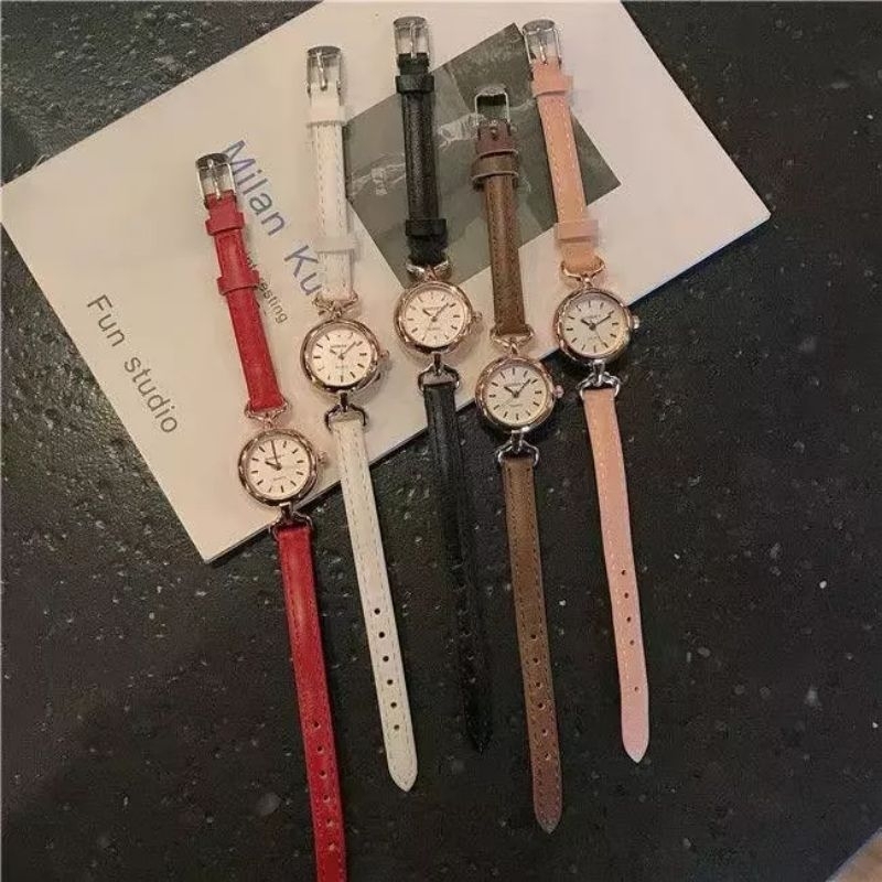 Jam Tangan Casual Wanita Analog Kecil Dial Bulat Dengan Strap Pu