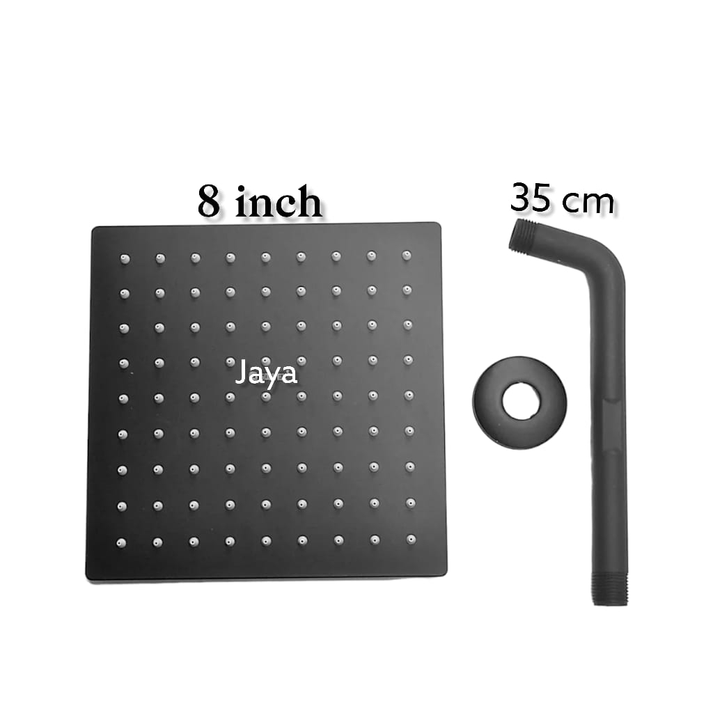 Wall Shower Rainfall 8 inch Stainless Satu Set Hitam /Shower Kencang Tanpang Pompa