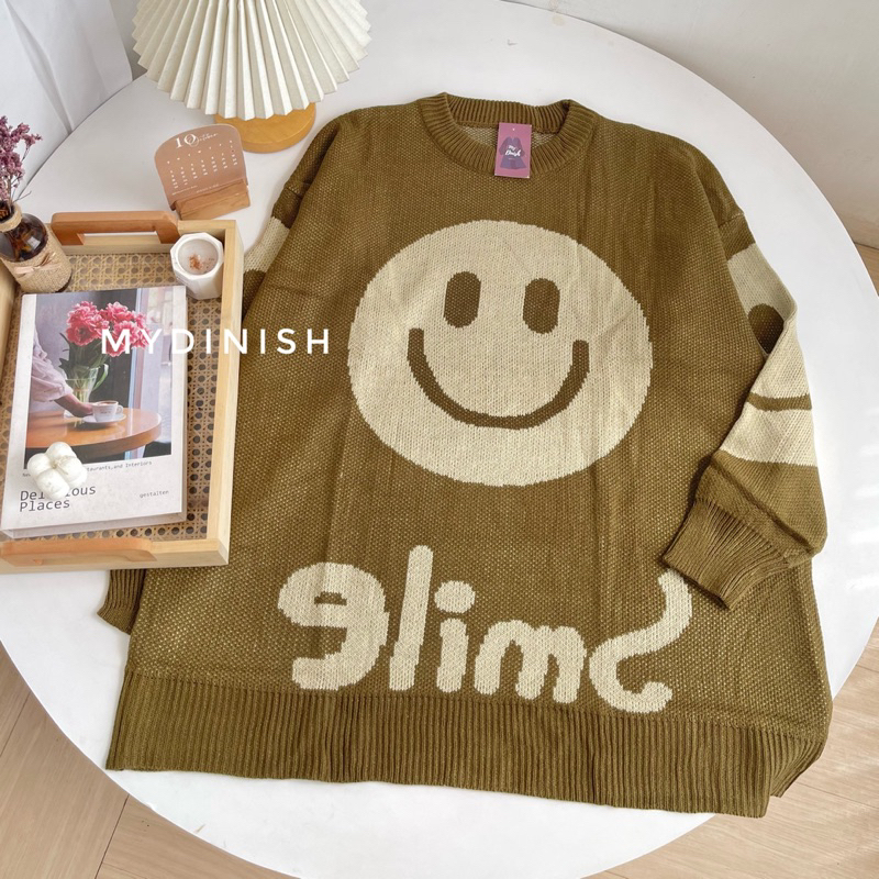 Rara Smile Oversize Sweater Rajut Wanita Motif