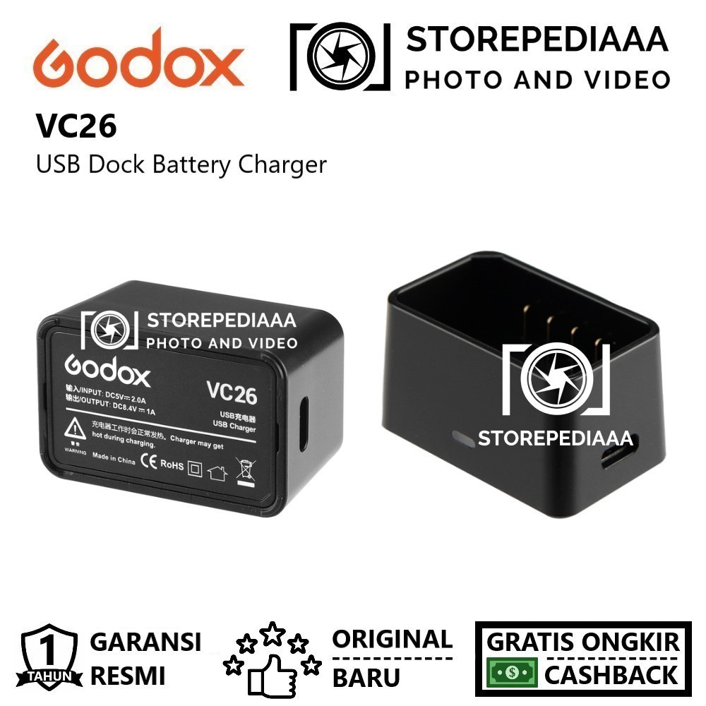 Godox VC26 USB Dock Battery Charger for VB26 WB100 V1 V860III V850III AD100Pro
