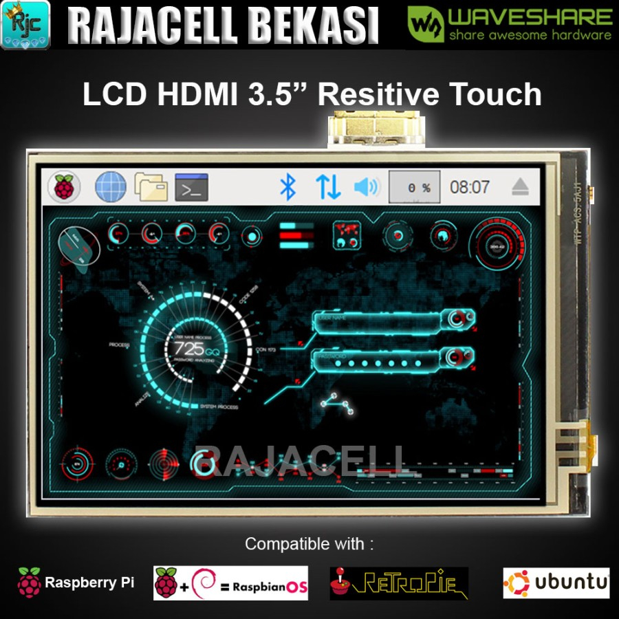 LCD WAVESHARE 3.5" 3.5 inch HDMI IPS LCD Touchscreen Raspberry Pi 3B +