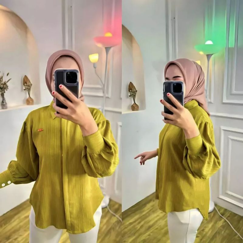 Blouse Kemeja Devanca Lady Crush Top Fashion Remaja Kekinian Baju Atasan Wanita Lengan Balon