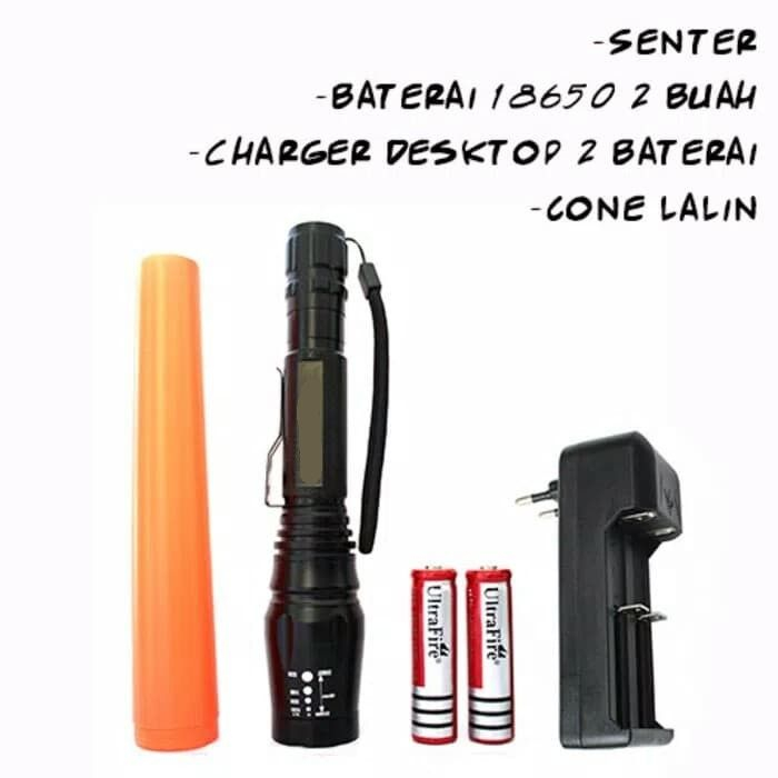 Senter Police SWAT T6 High Power - 2 Baterai 18650 Cas Rechargeable