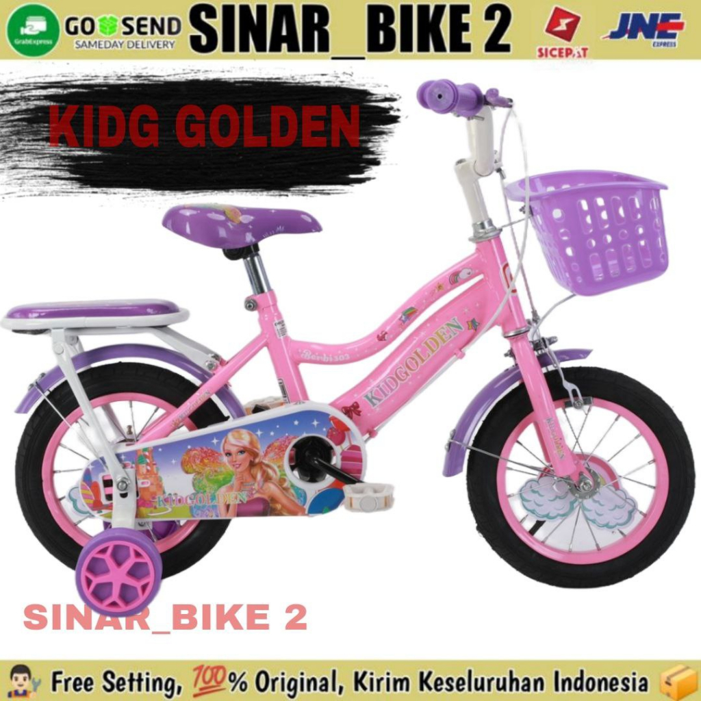 Sepeda Keranjang Anak Perempuan MINI GOLDEN Ukuran 12 16 18 Inch Keranjang