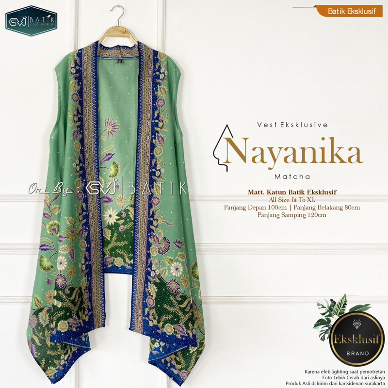 Vest outer batik kantor warna hijau botol dan matcha kombinasi motif tumbuhan exclusive premium by S