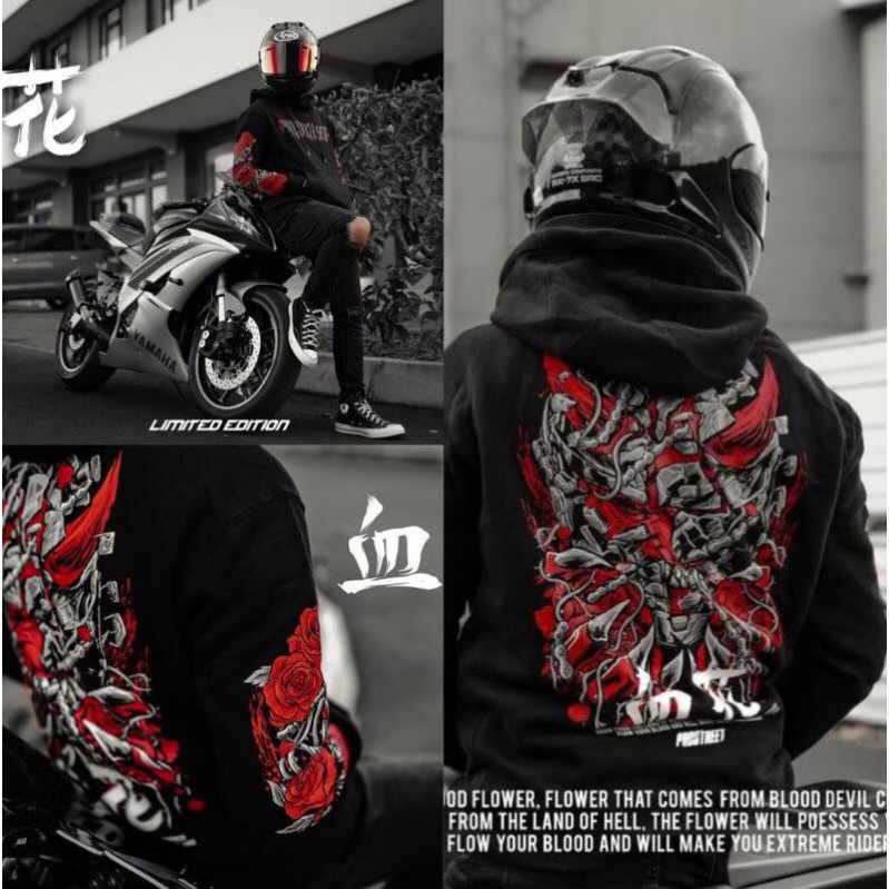 Prostreet Blood Flower Devil Sweater Hoodie Panjang