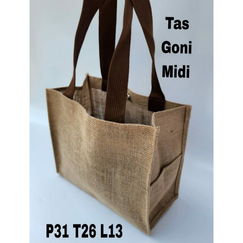 TOTE BAG GONI MIDI MAGNET POLOS Tas Goni Premium NATURAL BAG BURLAP WANITA KEKINIAN