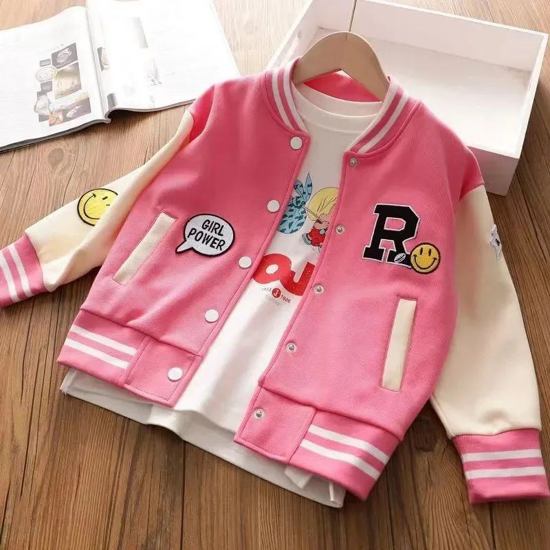 Jaket Baseball Anak Perempuan Warna Pink