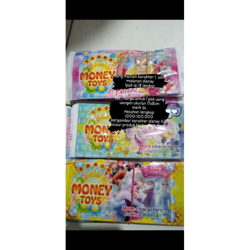 Uang mainan karakter | uang mainan disney/uang mainan termurah 1pak isi 18 lembar