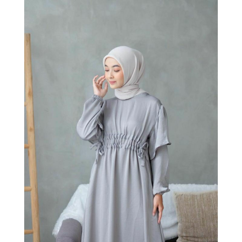 Dress Nevada Bahan Lady Kate Premium / Gamis Dress Wanita Aksen Double Tali
