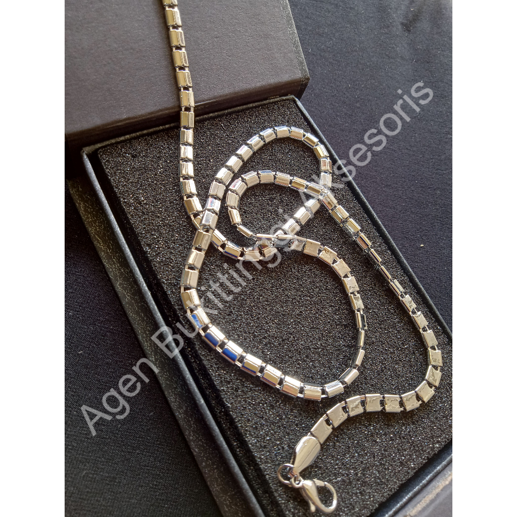 Rantai Kalung Bulat Rantai Besi Putih Titanium Asli Wanita Pria Rantai Besar Anti Karat Stainless St