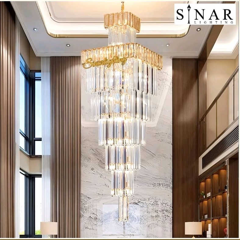 Lampu hias gantung Void Square kristal piramid M8877R