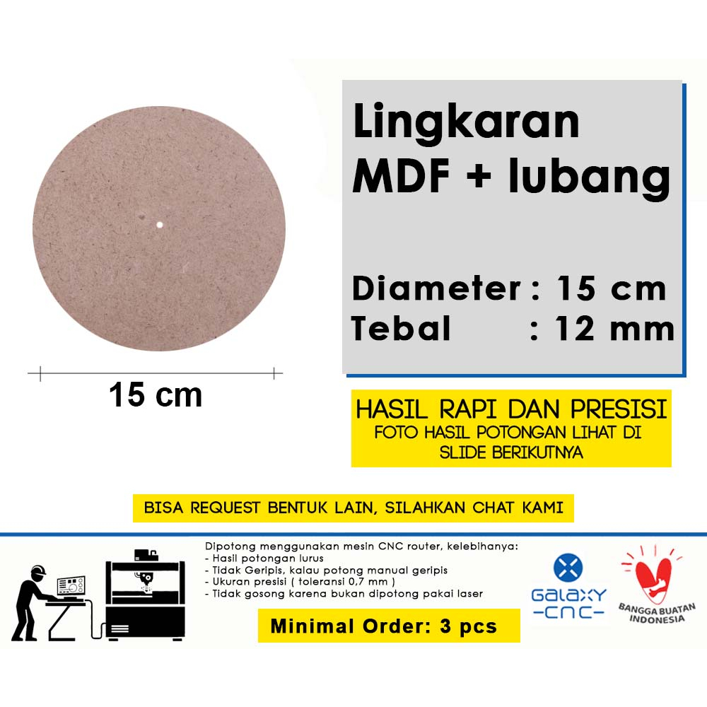 

Papan kayu lingkaran + lubang tengah - Diameter 15 cm - MDF 12 mm