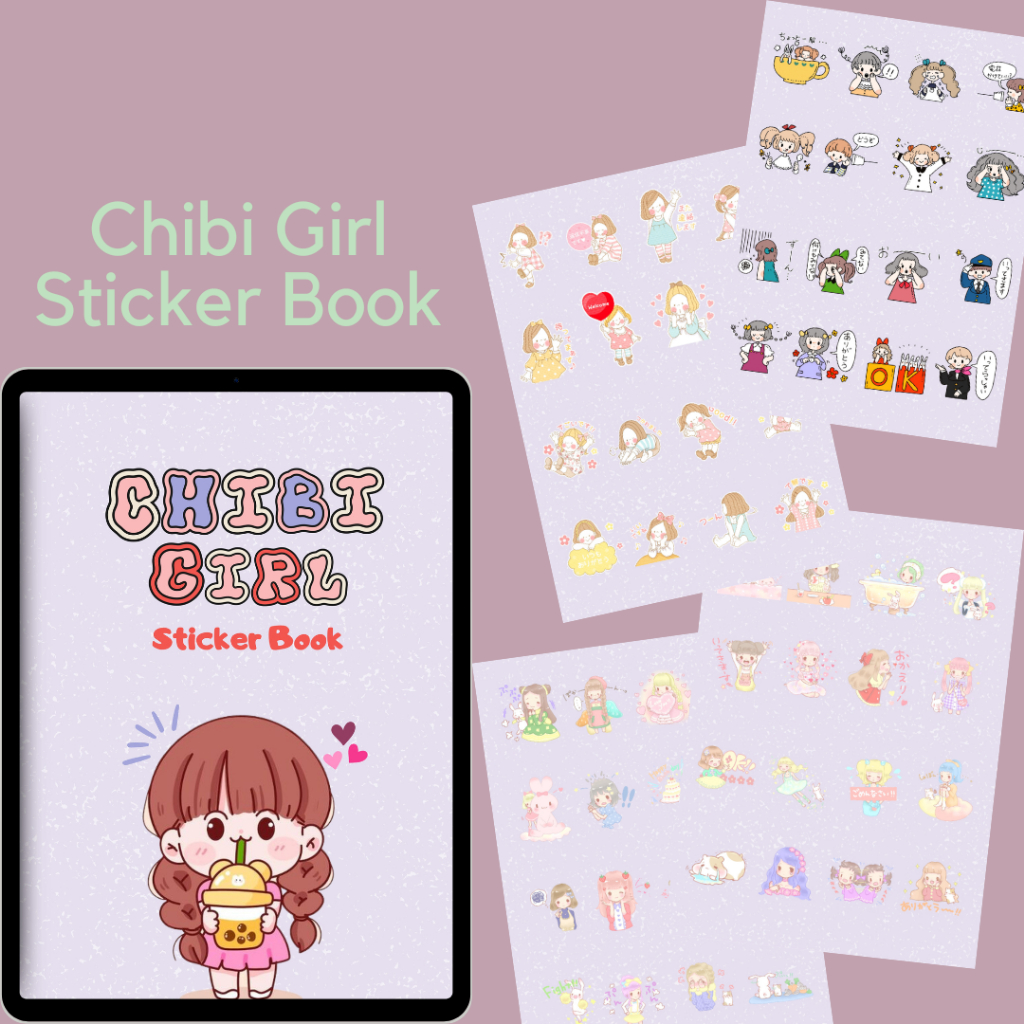 Sticker Book cute girl for Goodnotes only ---  Chibi Girl Sticker Book