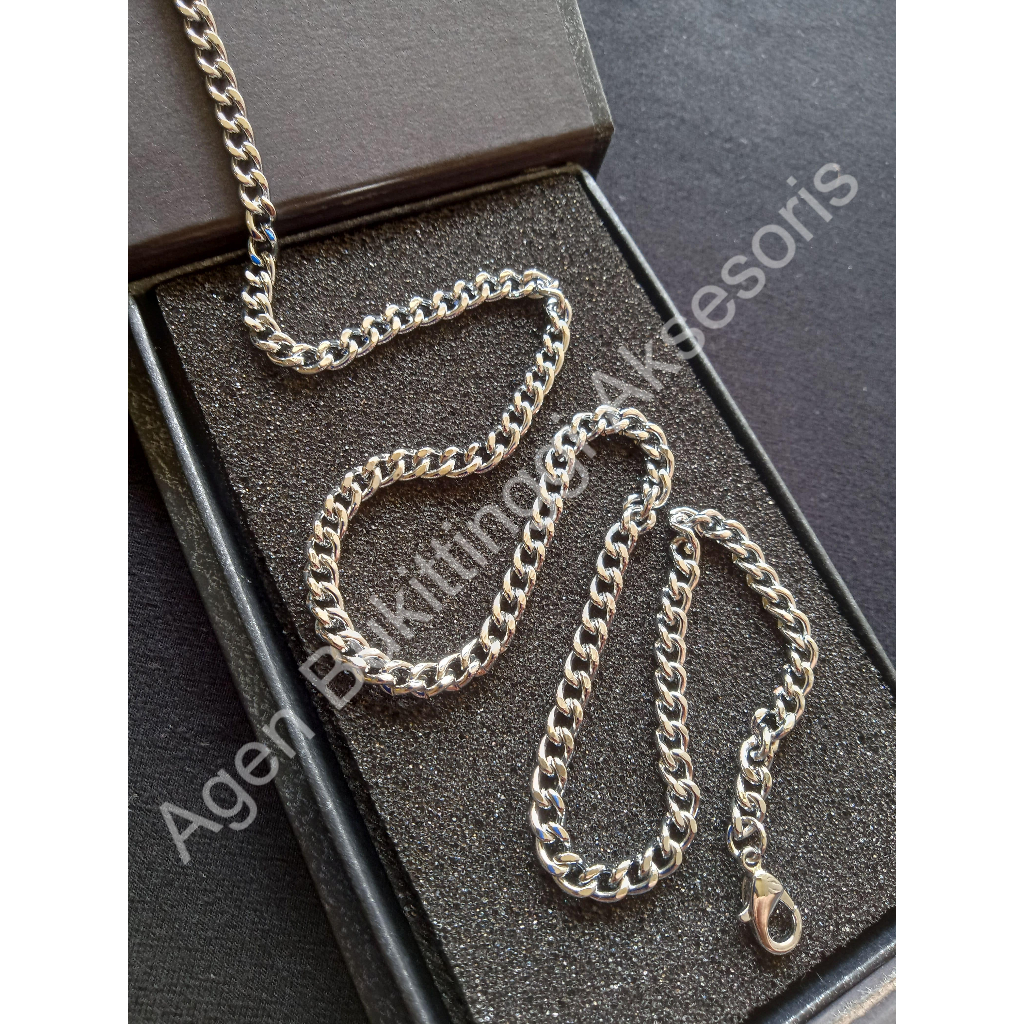 Rantai Kalung Bulat Rantai Besi Putih Titanium Asli Wanita Pria Rantai Besar Anti Karat Stainless St