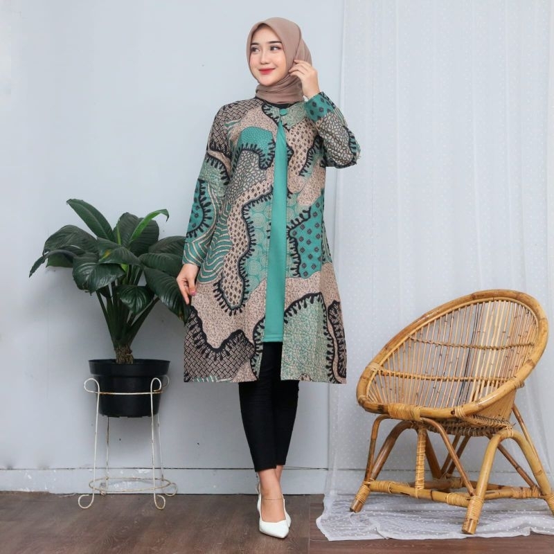 Batik Tunik Wanita Kombinasi  Warna Hijau