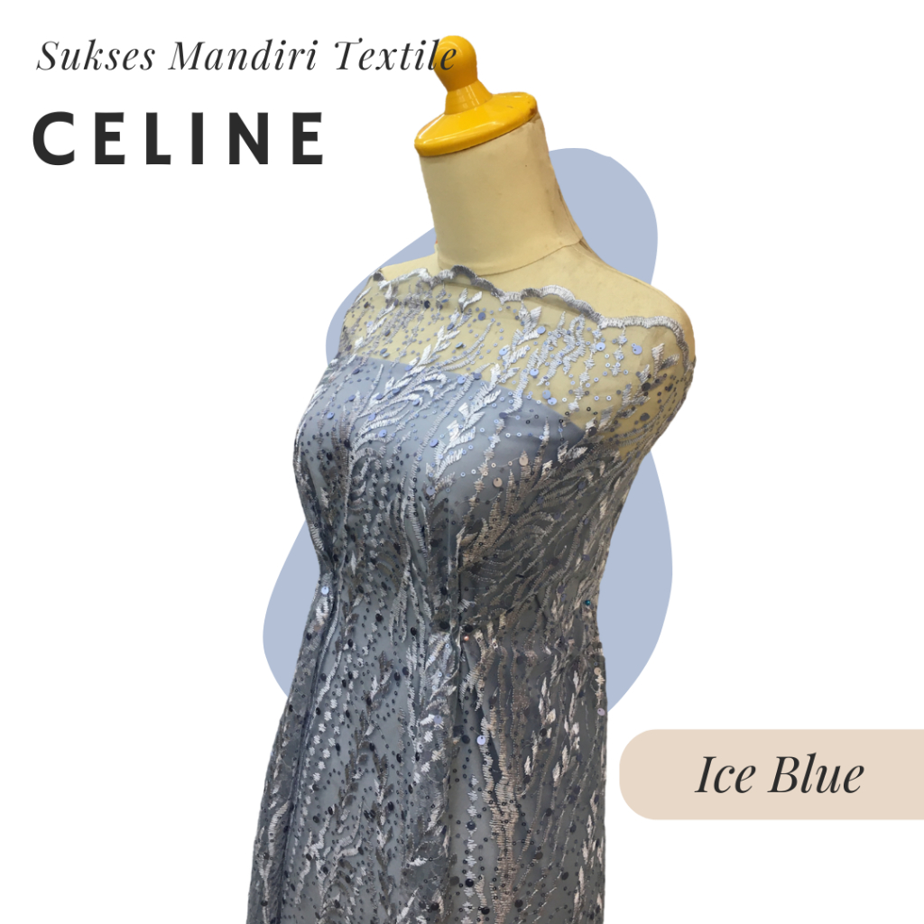 [CE LI NE] Brokat Brukat Tile Premium Mewah Warna Ice Blue | Harga ½ meter = 50 cm (Bahan Dress Brid