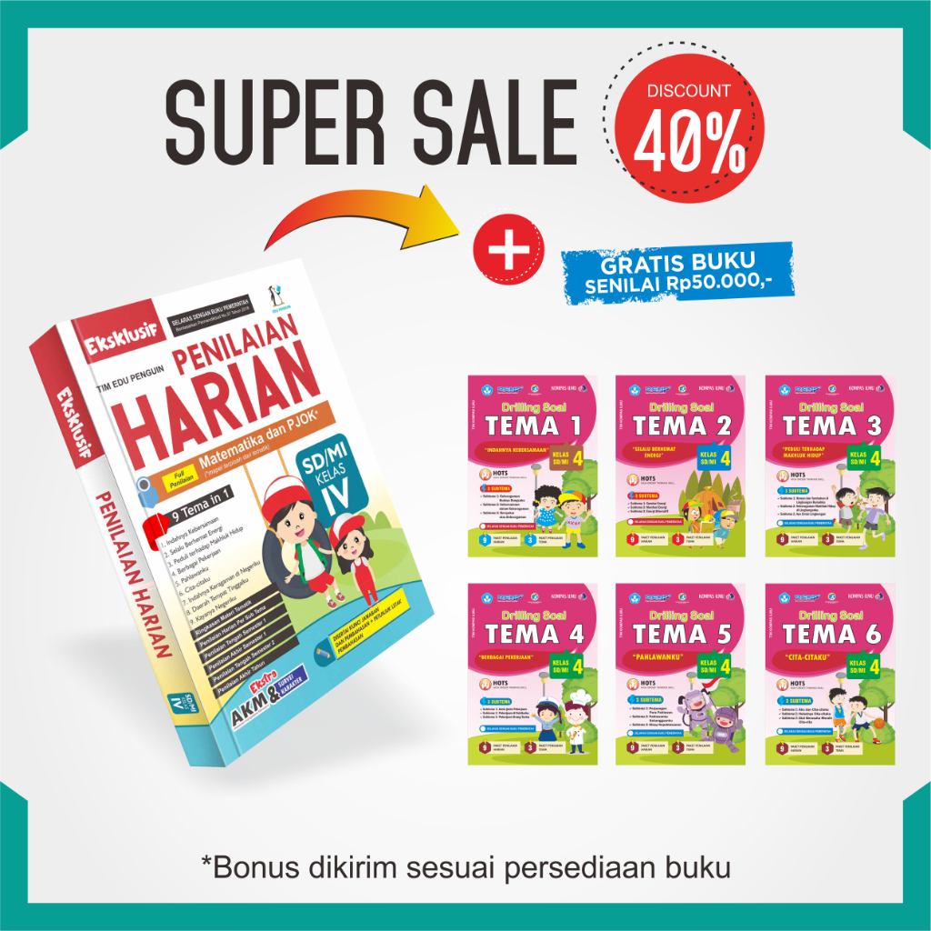 Buku Ulangan SD kelas 4 - Eksklusif Penilaian Harian + AKM KELAS 4