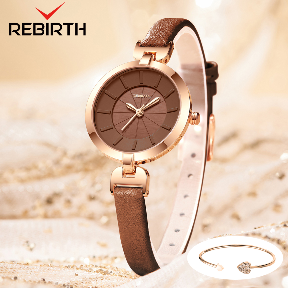 REBIRTH Jam Tangan Wanita Korea Anggun Tali Kulit Anti Air Kuarsa Jam Wanita Kecil Jam Tangan Cewek