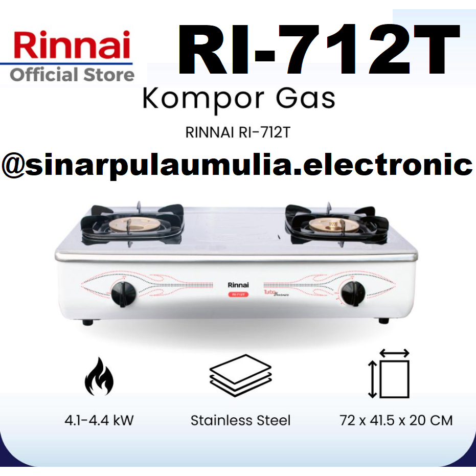 Rinnai Kompor Gas 2 Tungku Api Turbo Stainless - RI-712T / RI712T / RI 712 T / RI 712T / RI712 T