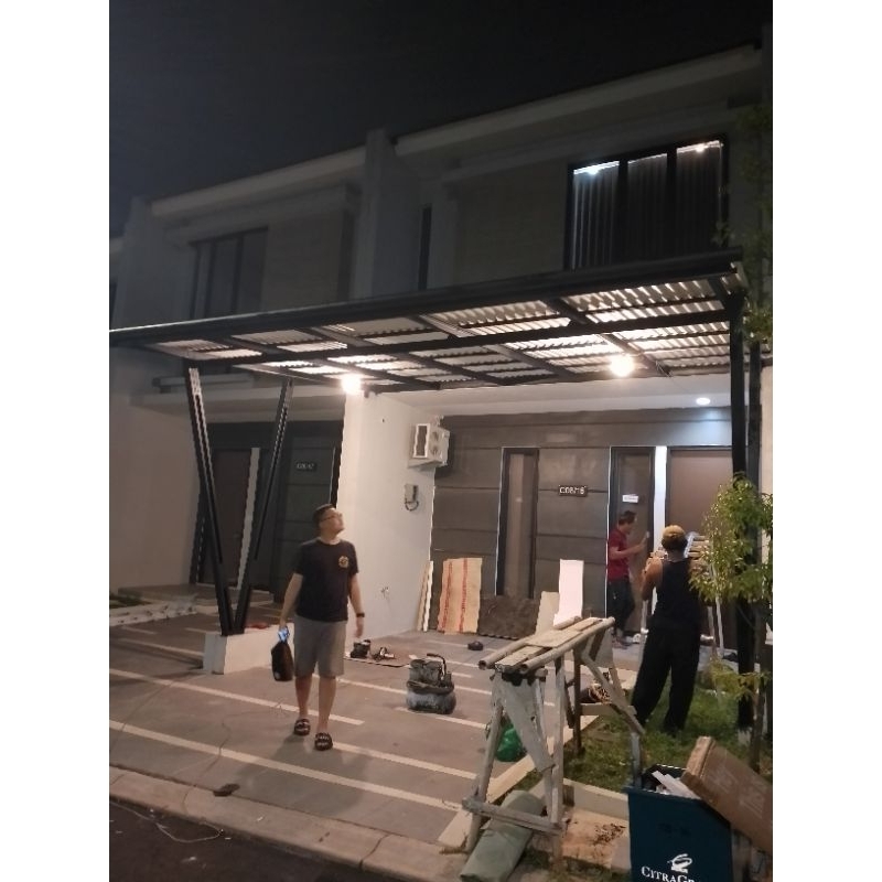 kanopi baja ringan upvc alderon/ skydeck twinwal dobel layer + cat kerangka all in