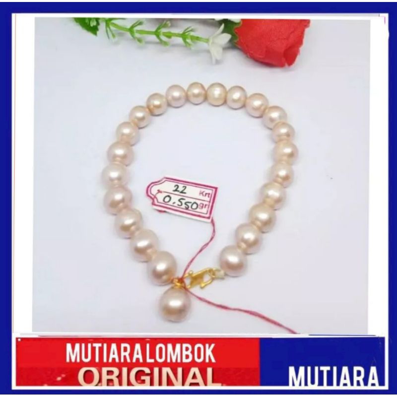 gelang emas 22 karat mutiara lombok asli perhiasan gelang tangan wanita jewellery bracelet bangle or