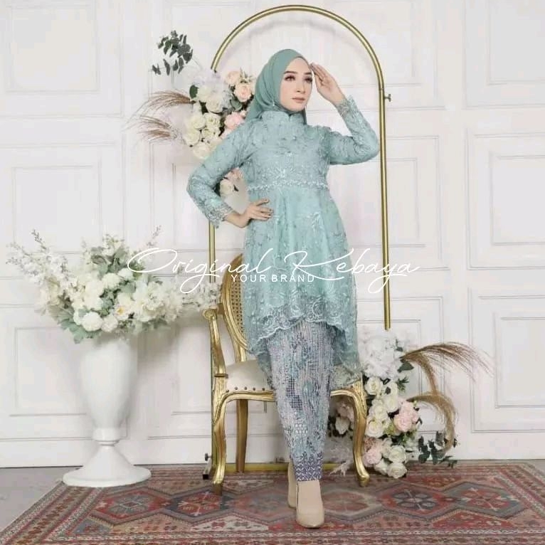 Stelan Kebaya Tunik Lesti Kejora Modren / Kebaya Tunik Panjang / Kebaya + Rok Plisket / Kebaya Pesta