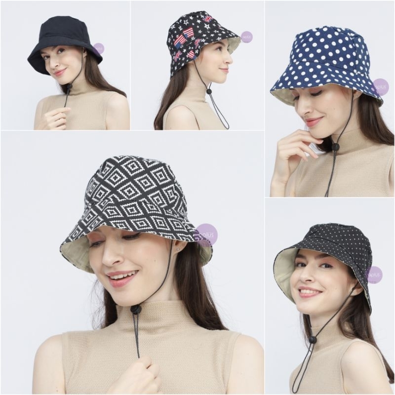 Topi wanita bucket hat pantai korea style hijab kekinian lucu polos lebar besar dewasa jumbo tali or