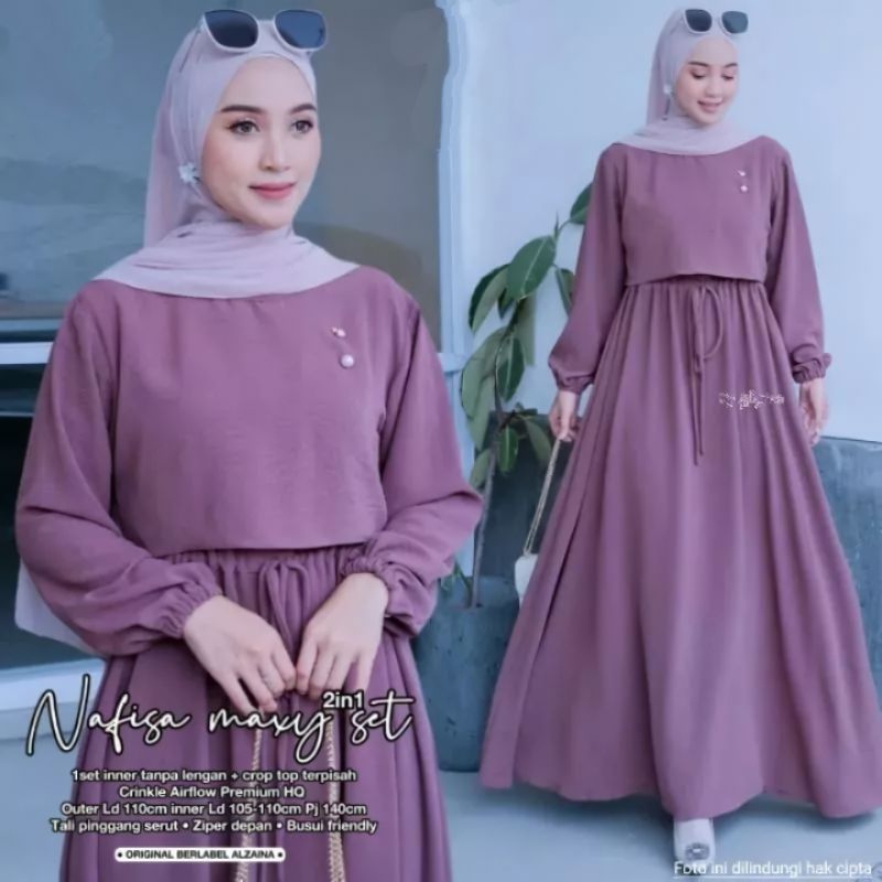 KUALITAS SUPER (CRINKEL AIRFLOW) NAFISA MAXY SET2IN1 INNER+OUTER MODEL TERBARU ( COD ) GAMIS JUMBO