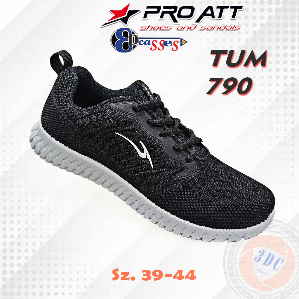 Pro ATT TUM 790 - Sepatu Sekolah Hitam Putih Knitting/ Sneaker/ Olahraga Pria Dewasa Original by Pro