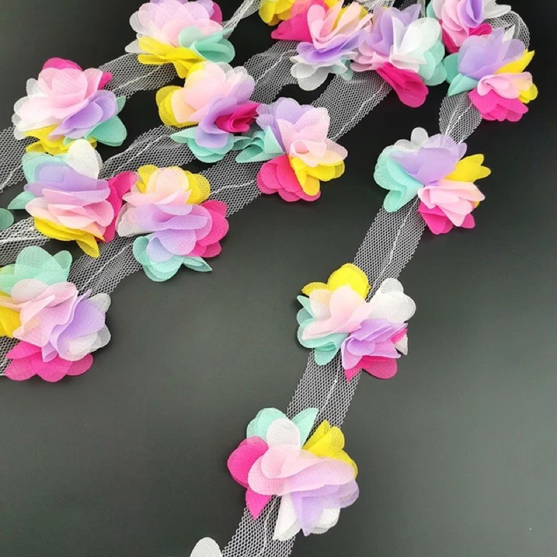 12pcs Bunga Frill - Bunga Frill - Aplikasi bunga