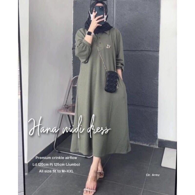 Midi dress Ld 120 Hana Dress Dress Midi crinkle Dress Tunik Midi dress jumbo ld 120 Midi Dress Korea Midi Dress wanita Midi dres Jumbo dress jumbo