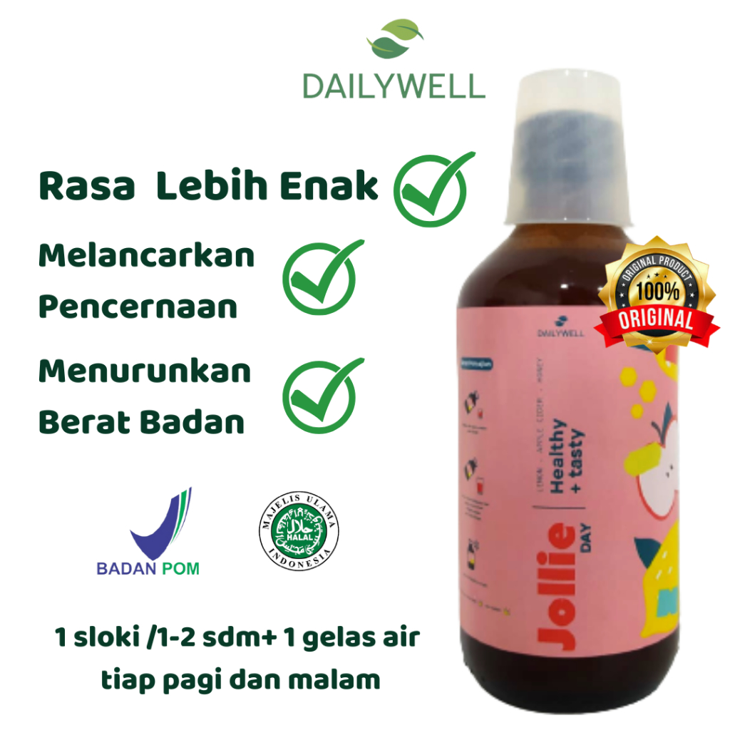 

Dailywell Jollie Day 325 ml (sari lemon murni,Cuka apel dan Madu) Detox and Slimming Juice