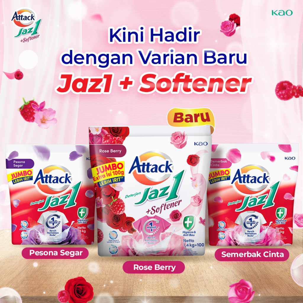 Attack Jaz1 Deterjen Bubuk + Softener Rose Berry 750gr Twinpack