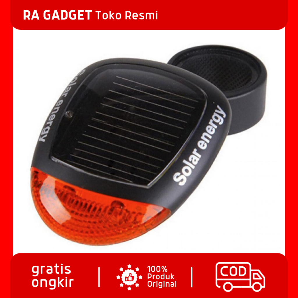 Solar Bicyle Taillight Warning Light / Lampu Rambu Sepedah Sepeda Lipat Mtb Bmx Rockbros Jengki Gunu