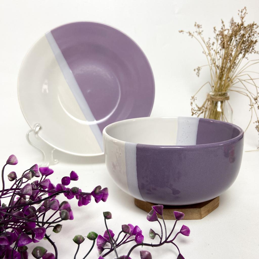 Paket Set Mangkok Piring Keramik Two Tone 2 Warna Cantik Mewah Kualitas Bagus
