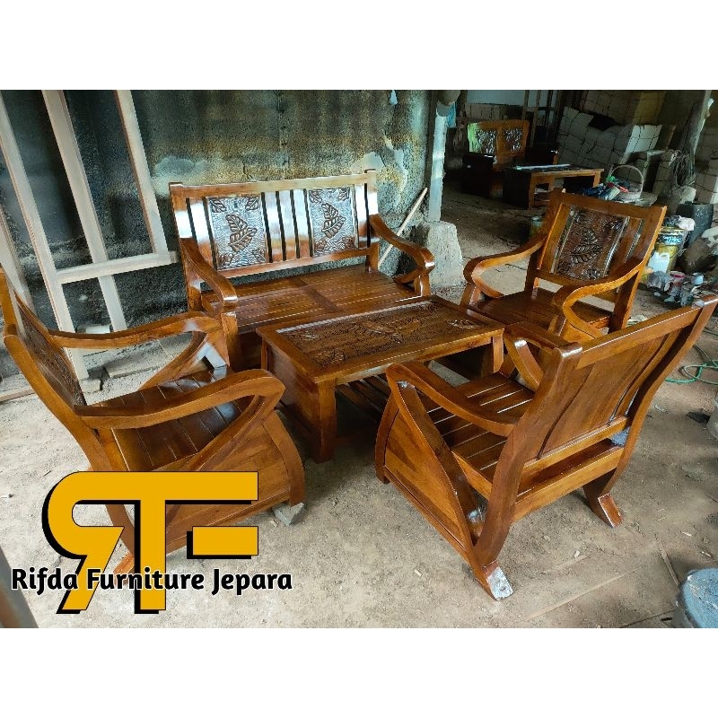 Kursi Tamu Minimalis Jati gajah daun REAL PICT (kursi Jati,kurs tamu murah,kursi ukir jati )