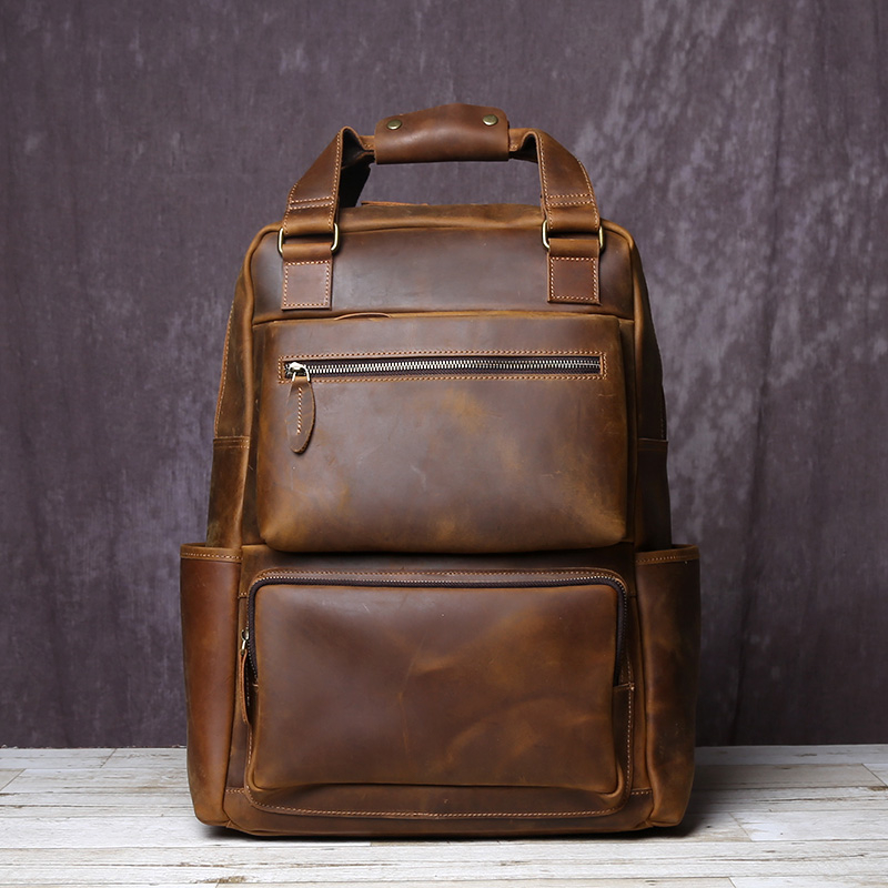 Ransel Kapasitas Besar Kulit sapi asli Antik Buatan Tangan Tas Komputer Travel Bisnis Kulit Sapi Asl