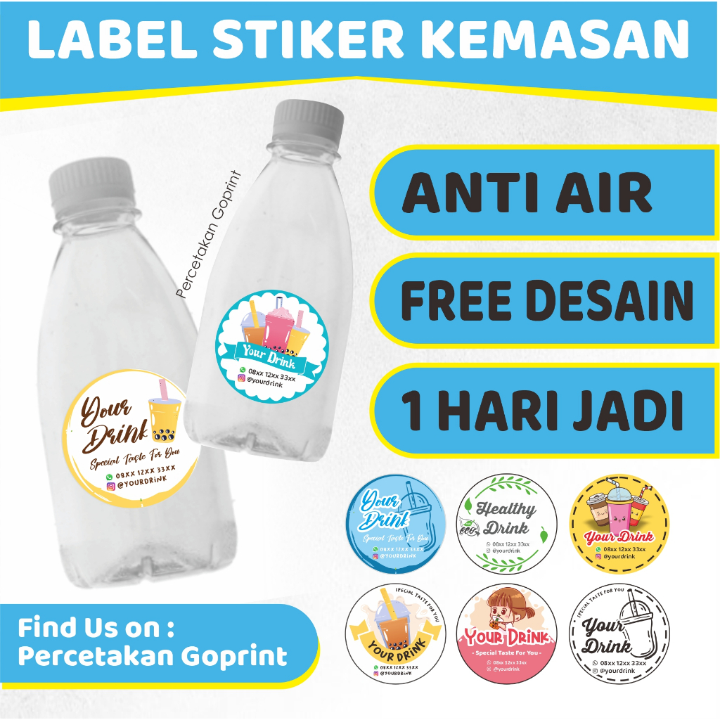 

Sticker Vynil Label Stiker botol minum anti air sticker tahan air tidak luntur, label kue kering, botol kemasan