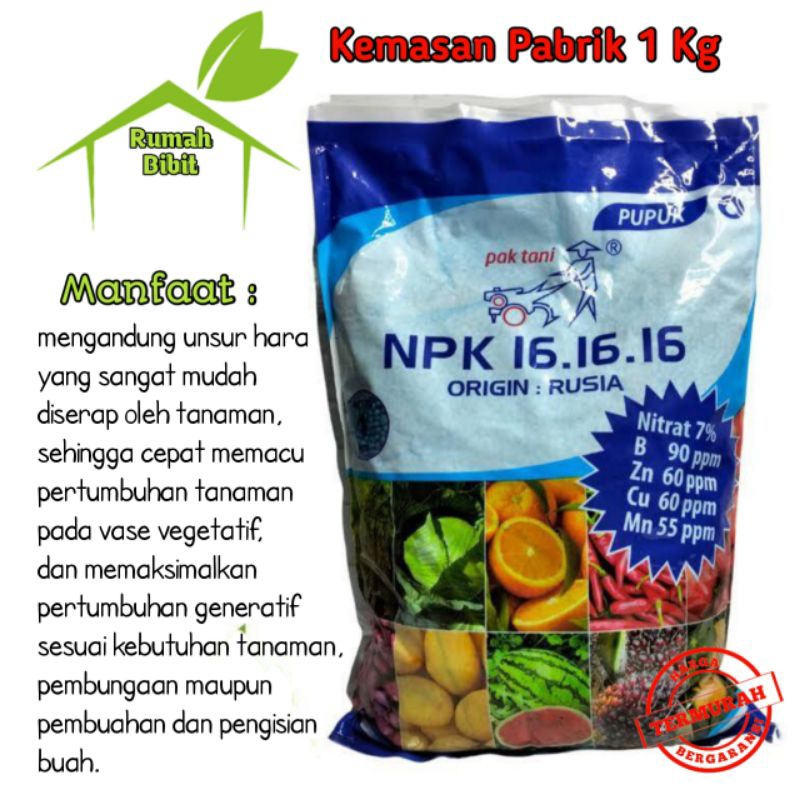 Termurah Pupuk Npk Pupuk Organik Npk Mutiara 161616 Pak Tani Origin Rusia Kemasan Pabrik 1 Kg