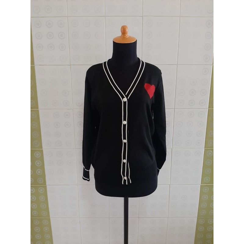 New cardigan rajut premium love hitam